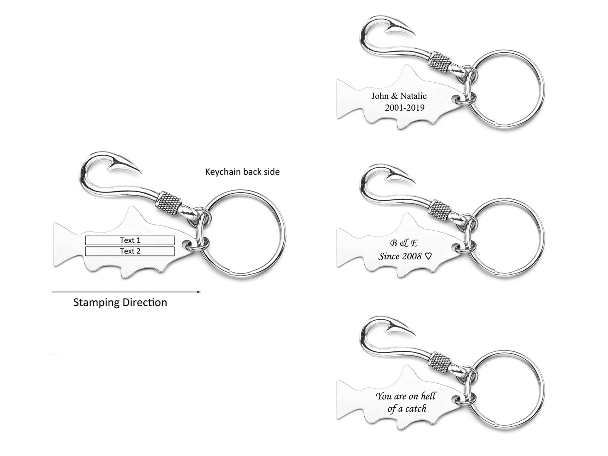 Personalized Fishing Hook Keychain 2pcs Hooked ON You Etsy