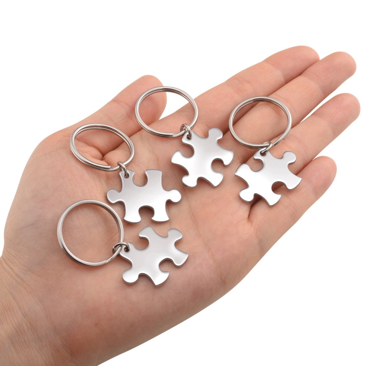 Personalized Puzzle Piece Keychain Set: Engraved Stainless Steel ...