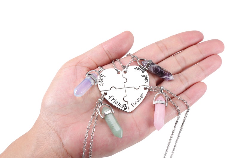 Best friend forever and ever Necklaces, Set of 4 Friendship Necklaces, BFF Necklace, Split Heart Necklace, Pizzle Piece Necklace, Crystal zdjęcie 4