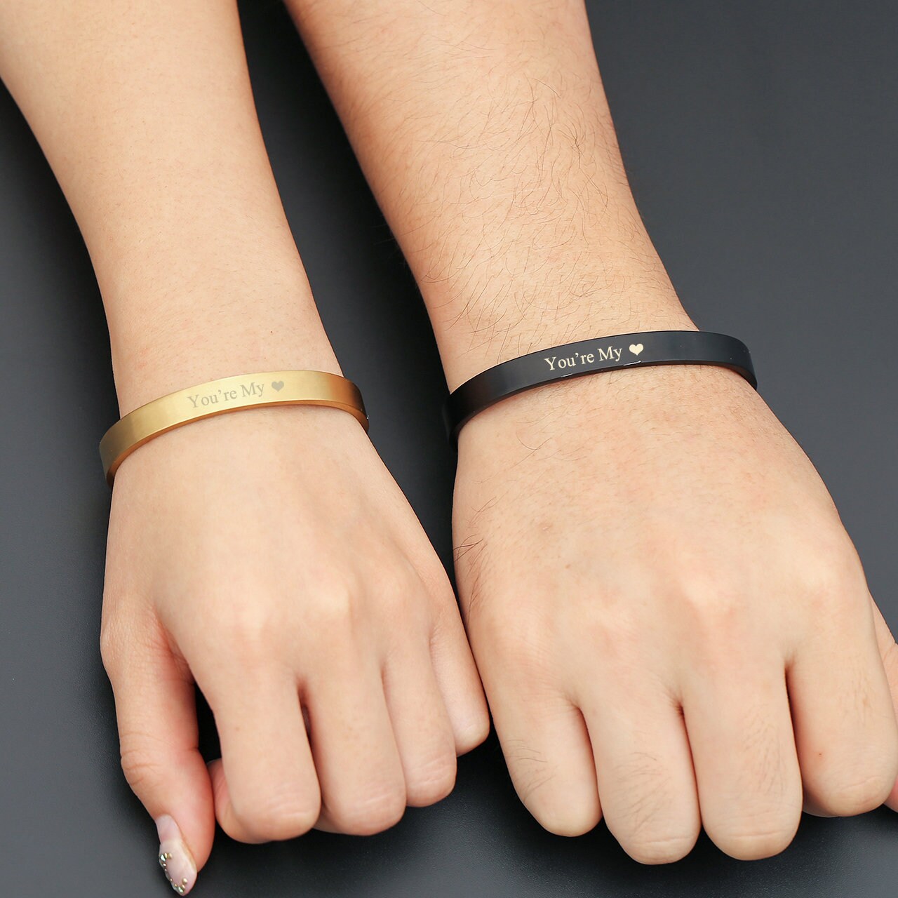 Couples Bracelet Set Personalized Initial Cuff Bracelets Etsy