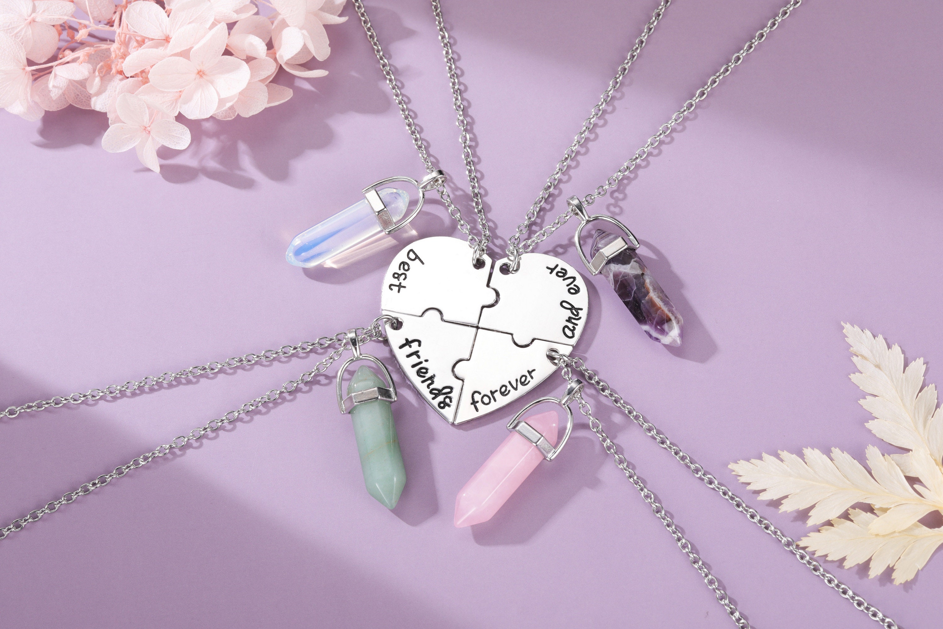 Personalized Joining Heart BFF Friendship Necklaces (4 Necklaces) - 4  Engravings