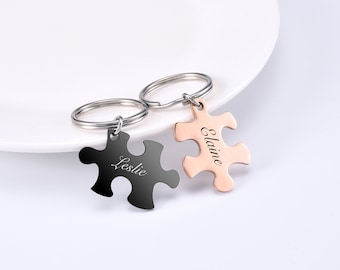 Puzzle Piece Key Chains Customized/ Couples Keychains/ Rose Gold Key chain/ Sister Key chains/ Long Distance Relationship Gift/ BFF Gift