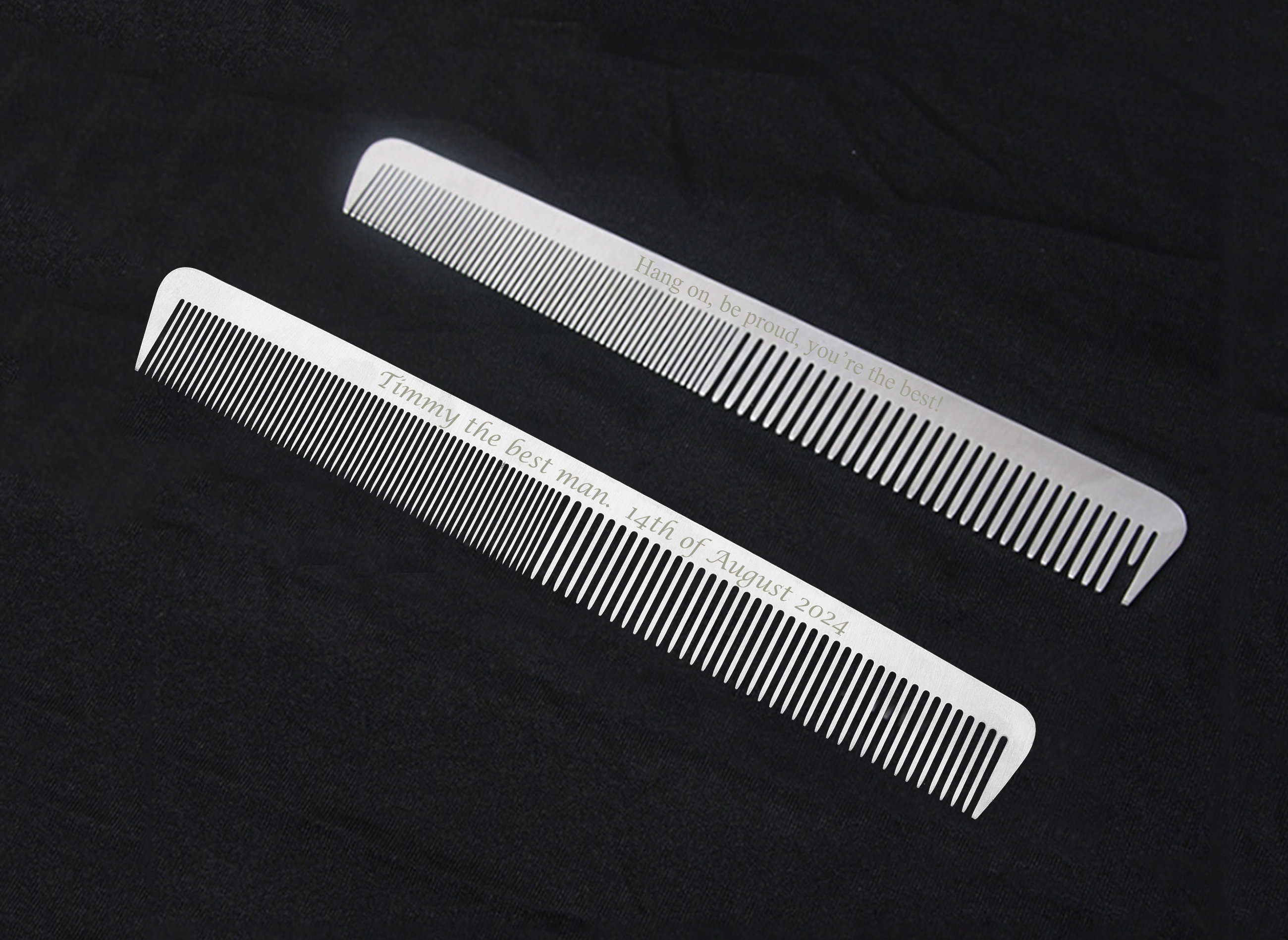 Personalized Stainless Steel Comb with Leather Pouch: Engraved Barber Comb