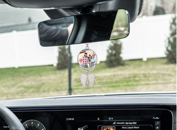 Personalized Angel Wings Photo Keychain: Memorial Rear View Mirror Charm