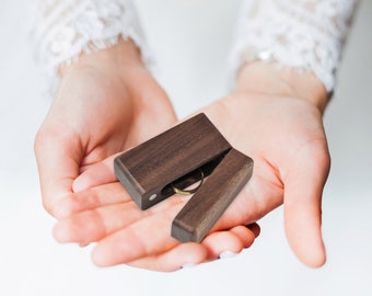 Personalized Walnut Wood Ring Box: Slim Rustic Proposal Box