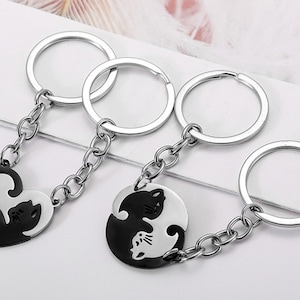 Personalized Couples Keyrings, Yin Yang Pet Cat Puzzle Piece Key Chain, Cat Lover, Cat Keychain, Wedding Gift, Best Friend Gift, Cat Gifts