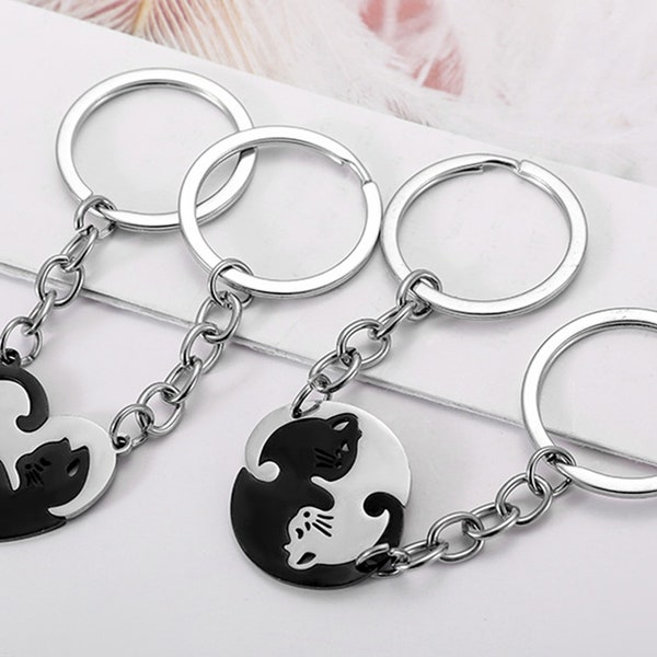 Porte-clés personnalisés pour couples, Yin Yang, chat, pièce de puzzle, porte-clés, amoureux des chats, porte-clés chat, cadeau de mariage, cadeau meilleur ami, cadeaux chat