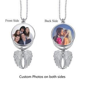 Personalized Angel Wings Photo Keychain: Memorial Rear View Mirror Charm image 2