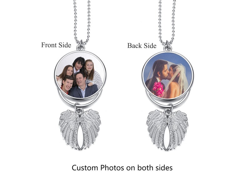 Personalized Angel Wings Photo Keychain: Memorial Rear View Mirror Charm image 2
