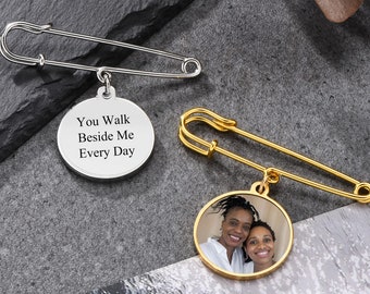 Personalized Memorial Photo Pin: Stainless Steel Wedding Boutonniere Charm