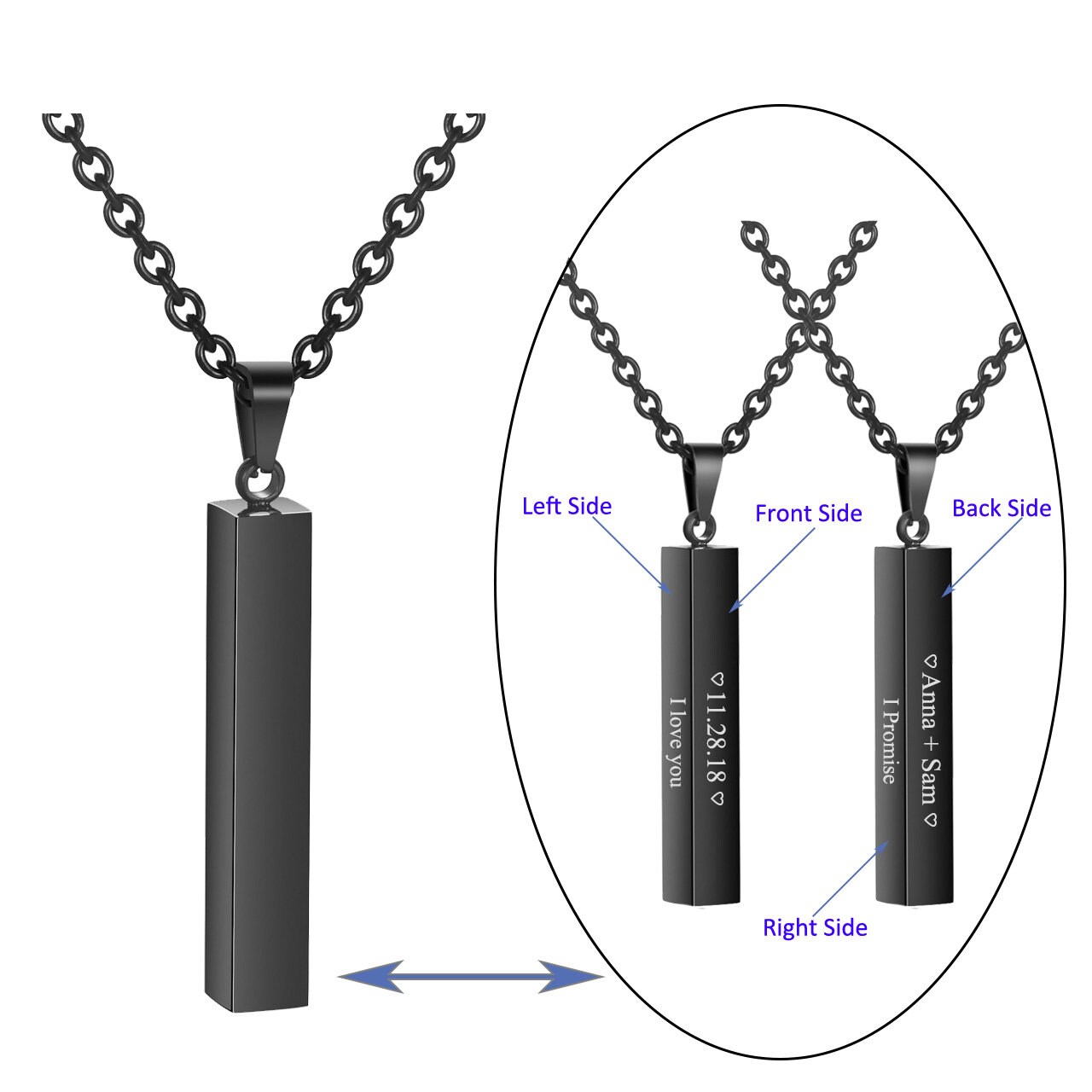 Men's Bar Necklacepersonalized Bar Necklaceblack Bar Etsy