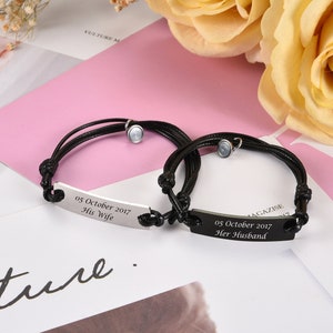 Personalized Couple Bracelets, Matching Magnetic Charm Bracelet, ID Tag Bracelet, Long Distance Relationship Jewelry, Relationship Bracelets