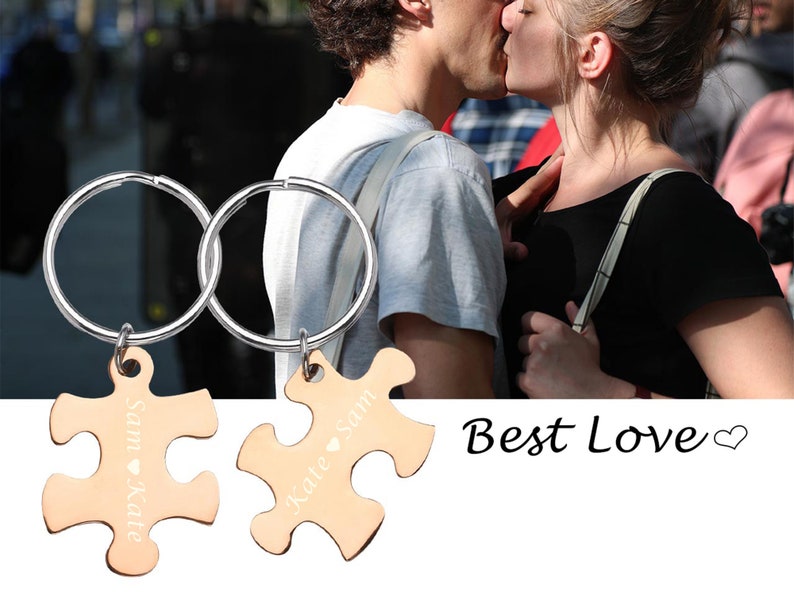 Customized Puzzle Piece Key Chains Couples Keychains Puzzle Etsy