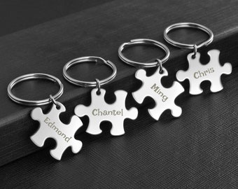 Personalized Jigsaw Puzzle Piece Key chains Set of 4, Family Keychain, Puzzle Piece Key rings, Bridal Party, Sisters Key Ring, Graduate 2024