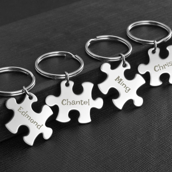 Personalized Jigsaw Puzzle Piece Key chains Set of 4, Family Keychain, Puzzle Piece Key rings, Bridal Party, Sisters Key Ring, Graduate 2024