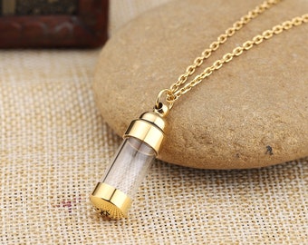 Engraved Stainless Steel Cremation Necklace: Acrylic Ash Vial Keepsake