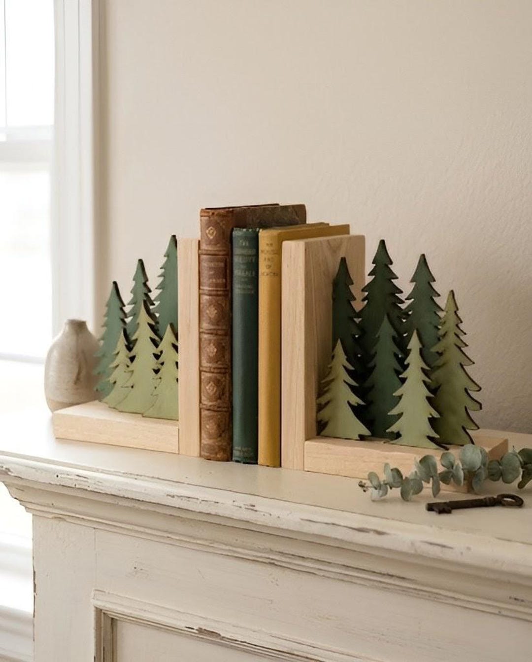 Wood Tree Bookends Forest Decor Wooden Bookends Cabin Shelf Decor ...