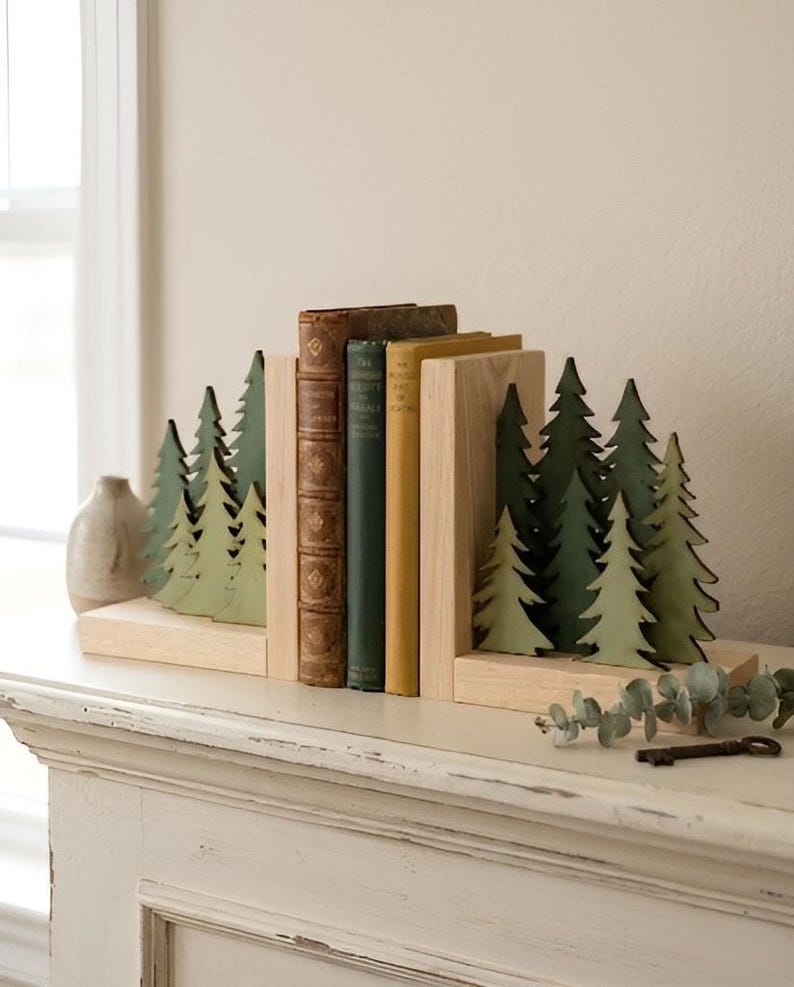 Tree Bookends Wood Tree Bookends Forest Decor Wooden Bookends Cabin Shelf Decor ...