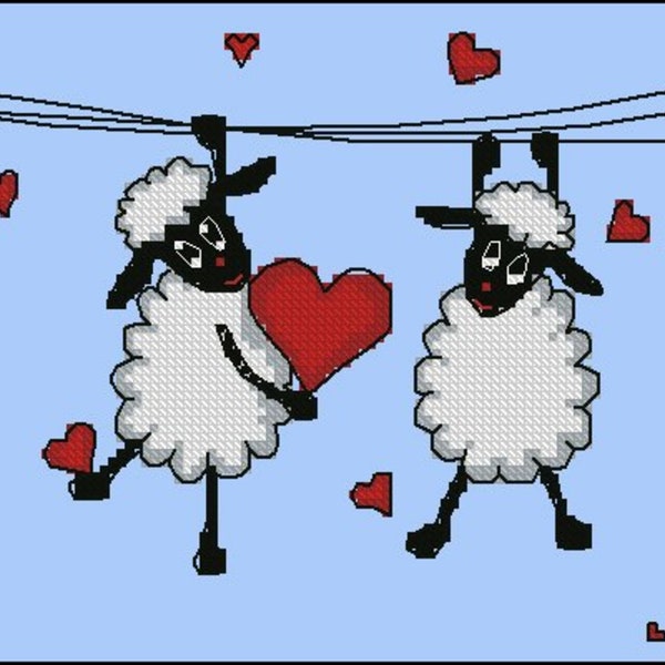 A couple of sheep, Love, Cross Stitch Pattern PDF, Cross Stitch Chart,Instant Download, Saint Valentine