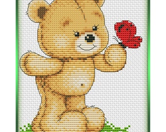 Bear with a butterfly, Cross Stitch Pattern PDF, Cross Stitch Chart,Instant Download, Childly, Handmade