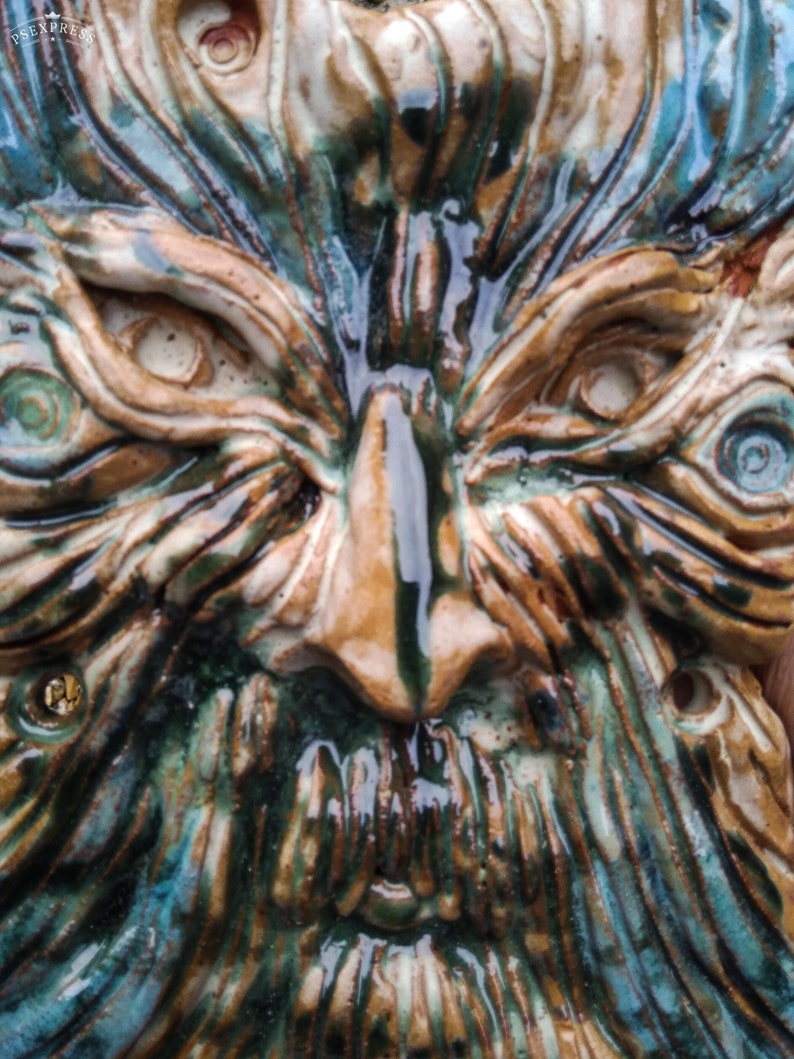 Large clay green man handmade glazed ceramic tree man old Etsy