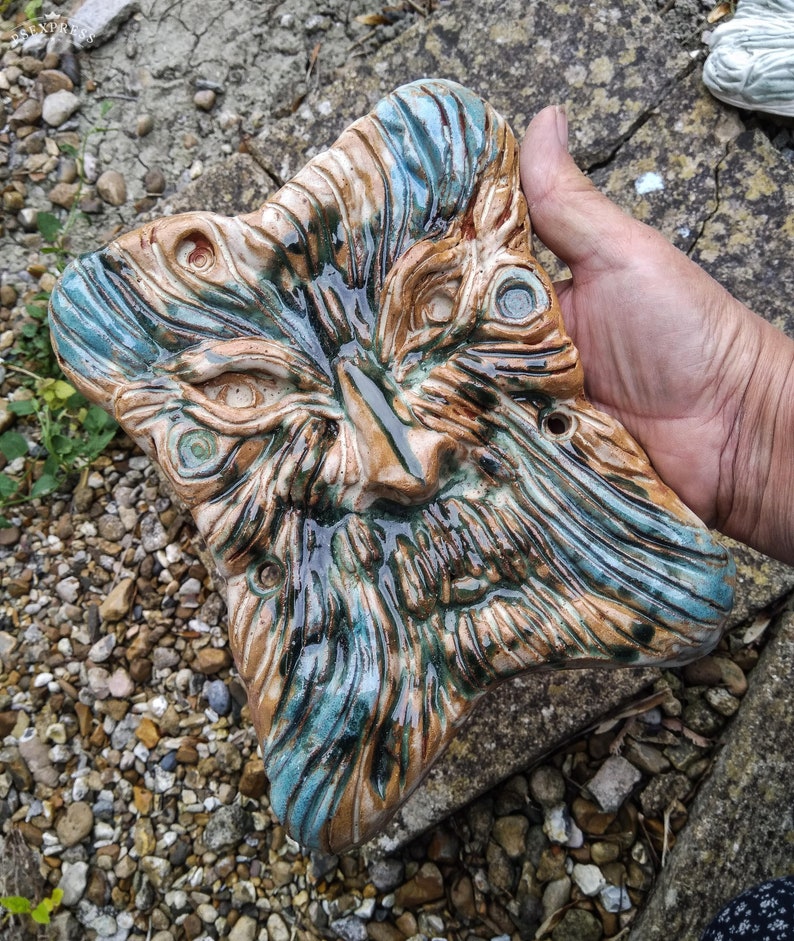 Large clay green man handmade glazed ceramic tree man old Etsy