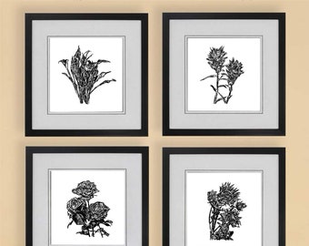 Digital Download - Blumen Abstrakte Skizze Wand Kunst Set | PNG l Printable | Minimalistische Kunst | Wanddekoration | Rosen-Sonnenblume Calilily