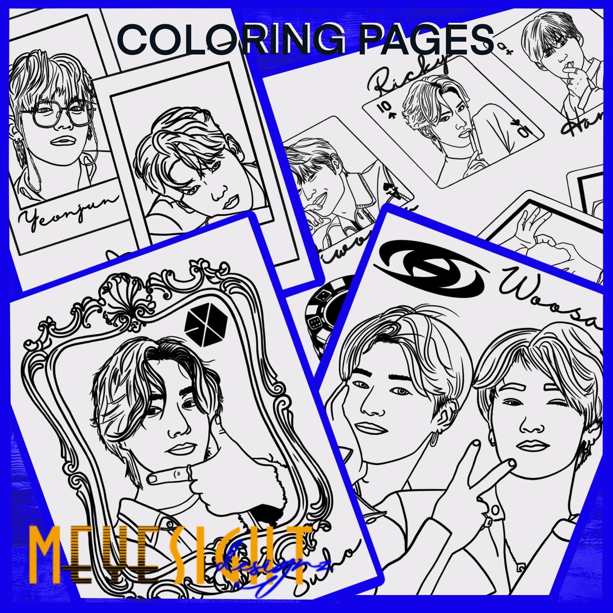 Digital Download K-POP boys Coloring Pages Exo Zbone ATEEZ TXT Soobin ...