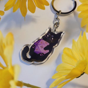 D&D Cat Keychain // acrylic, cute, dnd, adorable, d20, dice, charm