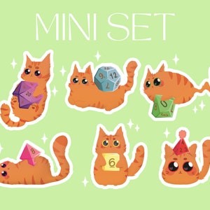 Mini Set Ginger D&D Cats - Glossy Sticker // D&D, Würfel, cute, animal, fantasy, ttrpg, rpg, d20