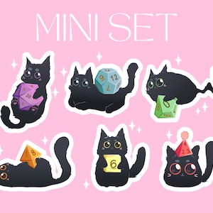 Mini Set D&D Cats - Glossy Stickers // Dnd, dice, cute, animal, fantasy, ttrpg, rpg, d20