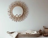 Rattan mirror, sunburst mirror, round mirror, room mirror, large mirror, wicker mirror, mirror,