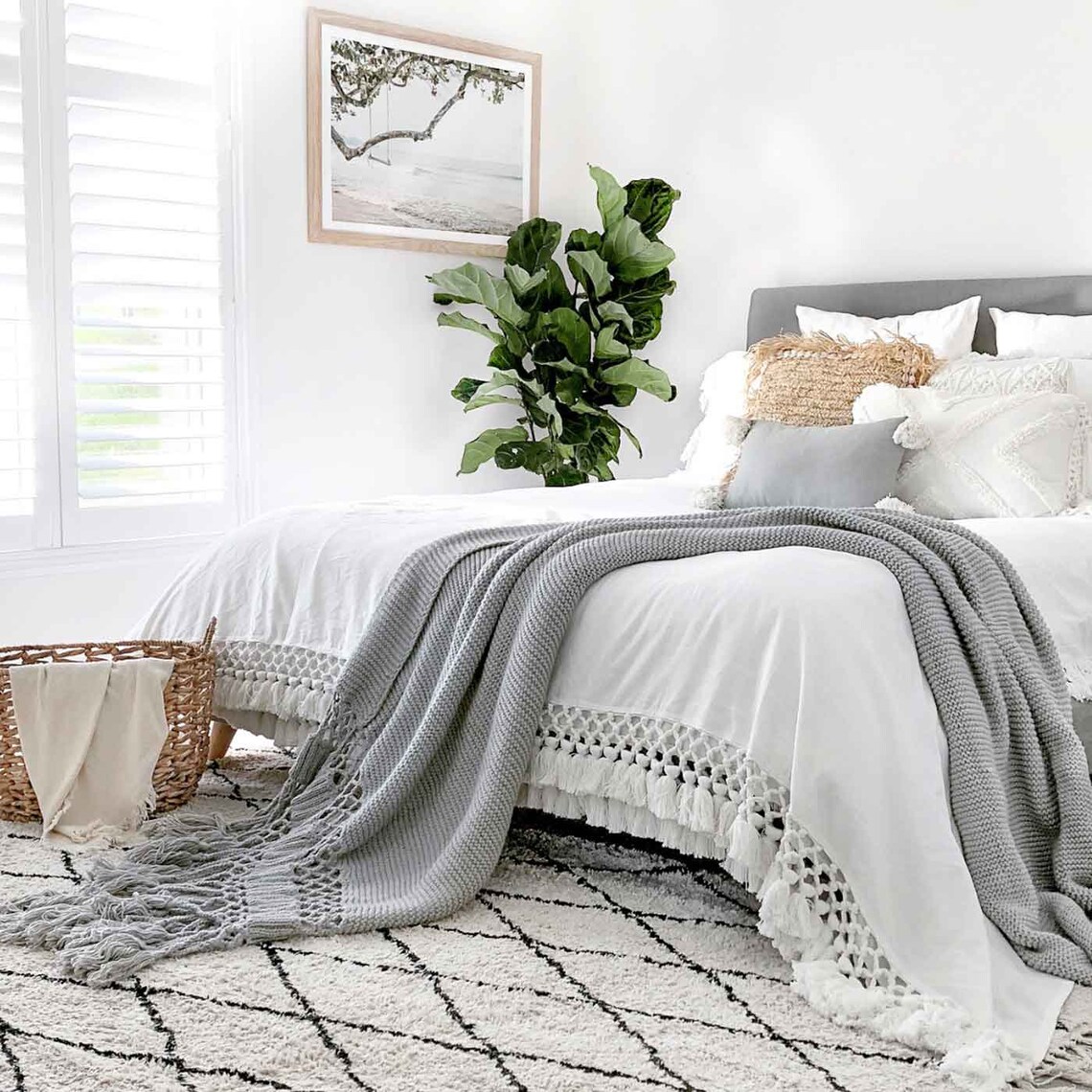 Long Tassel Throw Blanket Grey Pom Pom Throw Blanket Large Etsy