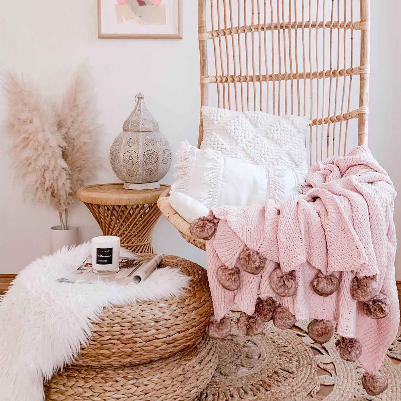 Pom Pom Blanket Blush Large blanket tassel blanket large Etsy
