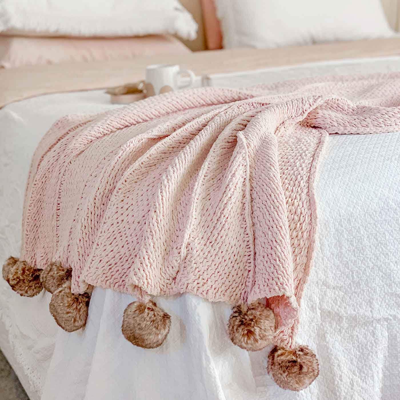 Pom pom blanket blush large blanket tassel blanket large etsy