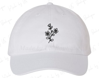 Sombrero de flores silvestres / Gorra bordada para papá / Flor floral natural / Regalos para ella / Botánico minimalista bonito / Regalo de fiesta a juego para boda