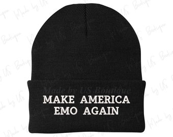 Make America Emo Again Embroidered Beanie, MAGA Hat, Emo Hat, Golfer, Emo Gift, Retired Emo, Elder Emo