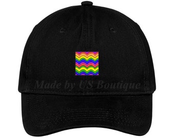 Rainbow Waves Hat Embroidered Baseball Dad Cap Unisex Gay Pride Hat USA