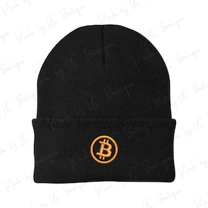 May include: Black beanie with a gold embroidered Bitcoin symbol.