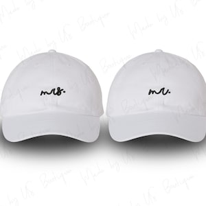 Mr and Mrs Hat, Just Married, Wife, Wedding, Couples, Hubby, Wifey, Valentine&#39;s Day, Bridesmaid, Bachelorette Embroidered Baseball Dad Caps