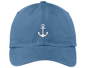 Anchor Hat Embroidered Baseball Dad Cap, Vessel, Sea, Ocean, Beach, Ship, Moor, Boat, Nautical, Waves, Sailor, Seaman, Mariner, Gift