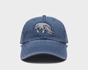 Manatí con gorro de bebé, regalo para amantes de los animales, mamá de manatí, papá de manatí, rescate, gorra de béisbol bordada para papá con animales marinos, mamá de mascotas