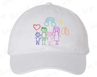 Personalized Drawing Embroidered Hat | Kid&#39;s Drawing| Turn your Drawing into Embroidery | Father&#39;s Day Gift | Custom Dad Hat |