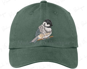Chickadee Hat | Embroidery Design | Vintage Hat | Dad Hat | Cute Farm Gift | Animal Hat | Animal Lover | Bird Mom | Bird Lover