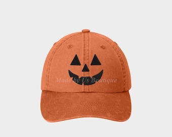 Kürbis-Hut - gestickte Halloween-Vapation, gruselige Herbst-Hut, Kürbis-Gesicht-Baseballmütze, niedliches Halloween-Geschenk