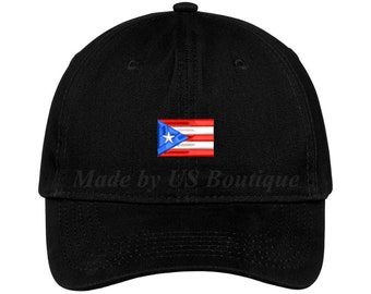 Gorra de béisbol bordada con la bandera de Puerto Rico y la bandera de reggaetón