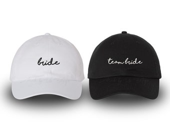 Bride and Team Bride Hat, Just Married, Wife, Wedding, Couples, Hubby, Wifey, Party Hat, Bridesmaid, Bachelorette Embroidered Dad Caps
