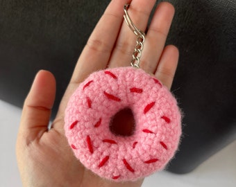 Crochet Donut Keychain, Pink Sprinkle Donut Keychain, Crochet Keychain Gift