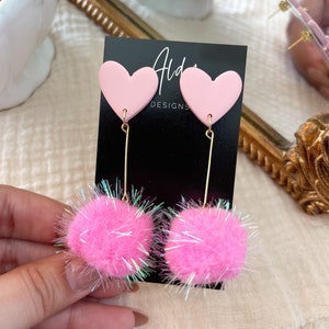 Pom Pom Heart Clay Earrings + fun and bright Valentine’s Day dangles