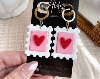 Love Stamp Polymer Clay Earrings: Valentine's Day Dangles